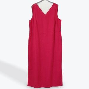 August Max Woman 1X Red 100% Linen Maxi Dress Sleeveless V Neck Side Slits